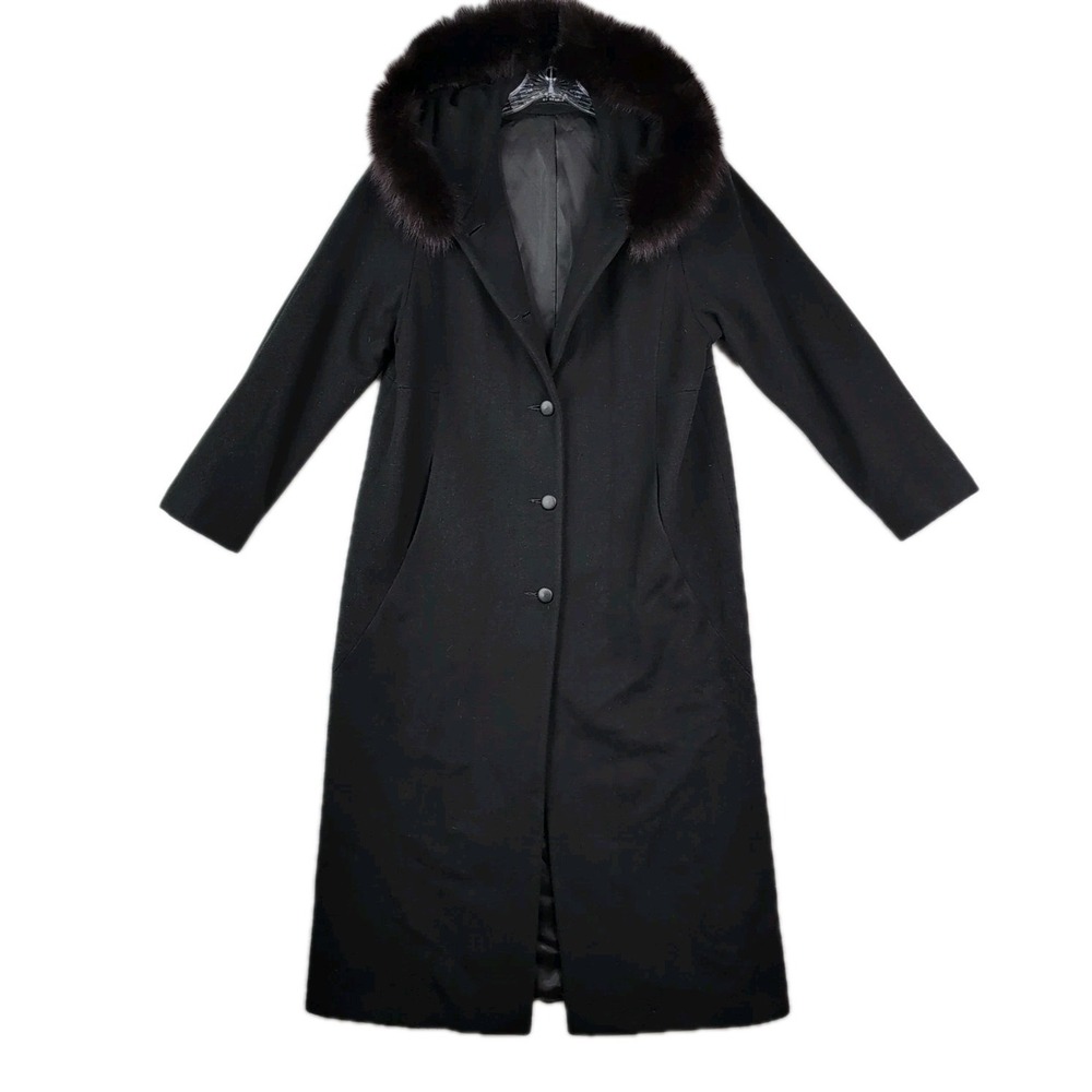 VTG Steve by Searle Faux Fur Cashmere Blend Hooded Long Coat Women Sz 10